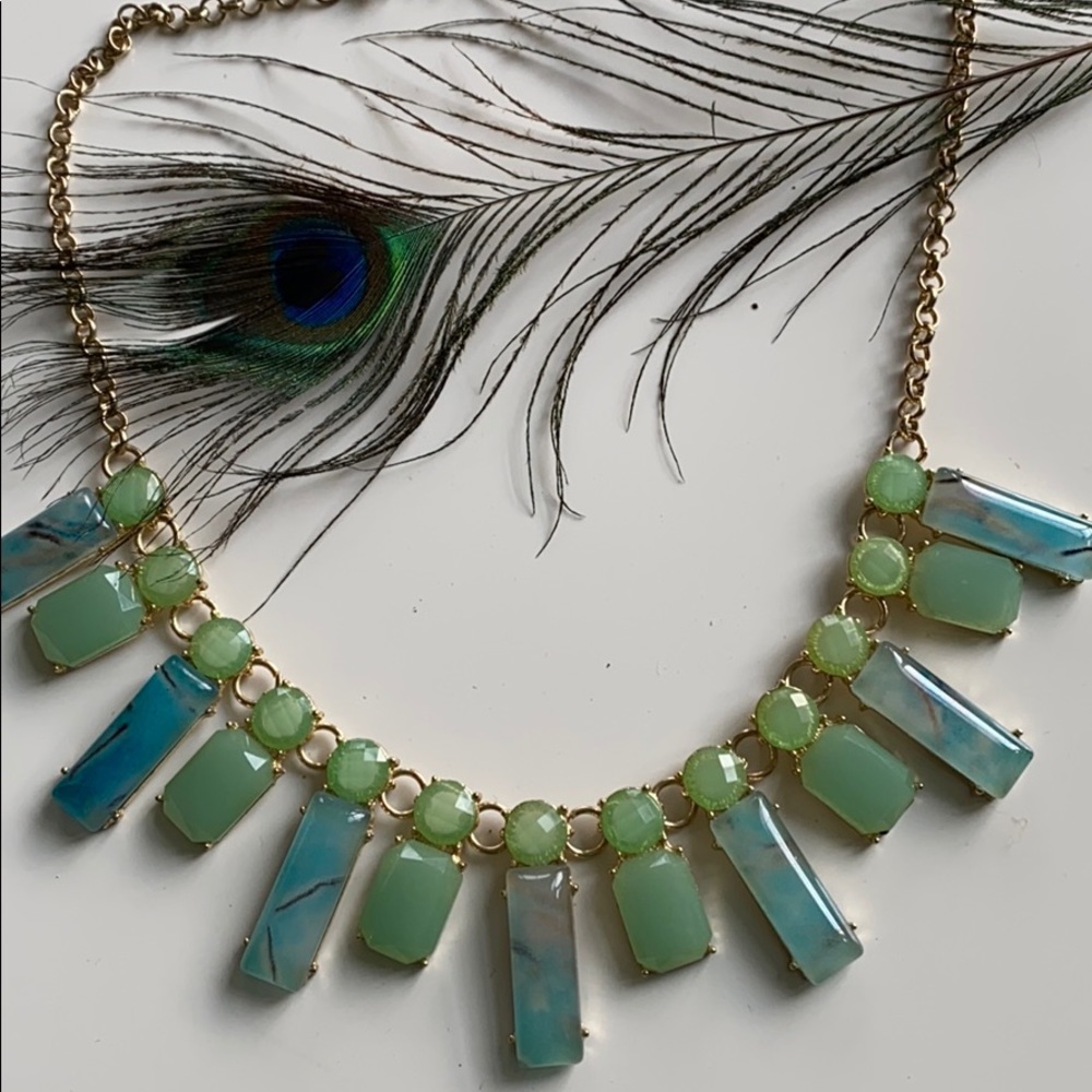 Art Glass Stone Necklace Blues Green Peacock